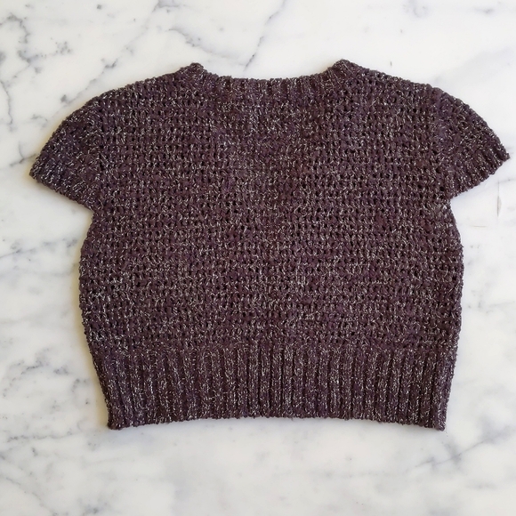 NWOT. Brown with Good Sparkle Short Sleeve Cropped Openfront Crochet Cardigan. - Picture 4 of 4